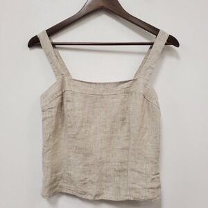 Quince Womens Smocked Back Linen Sleeveless Top Size S Brown Square Neck Neutral